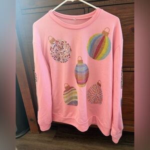 QOS Inspired - Pink Sequin Sweater with Colorful Ornament Design